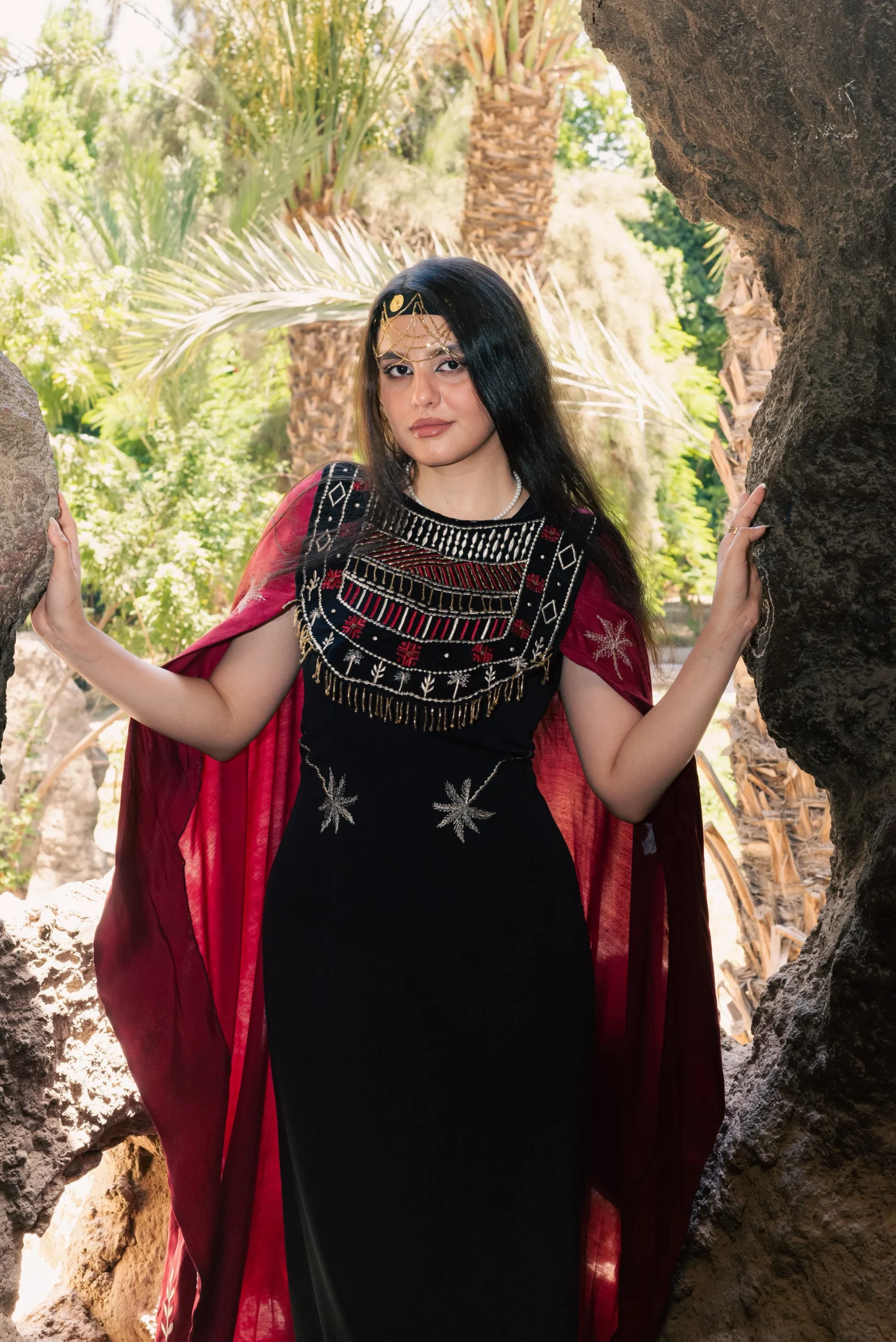 a girl wearing red dress